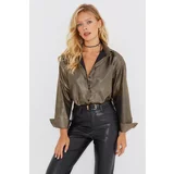 Cool & Sexy Women's Gold Color Striped Shiny Shirt