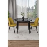 Hanah home trpezarijski set Tor, sto i 2 stolice, ploča u dekoru crnog mermera, senf žuta tkanina Babyface Cene