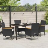 vidaXL 5-delna vrtna jedilna garnitura z blazinami Črna ratan, Vrtna miza Črna 140x80x73 cm Temperirano steklo | Shoptok.si