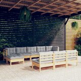 The Living Store Vrtna sedežna garnitura 10-delna s sivimi blazinami borovina - Vrtna Sedežna Garnitura, (21472386) | Shoptok.si