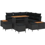 vidaXL 9-delni vrtni kavč set z blazinami črn poli ratan akacija | Shoptok.si