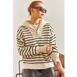 Bianco Lucci Women's Striped Zipper Knitwear Sweater Cene