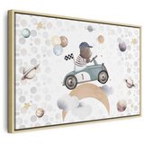  Slika - Galactic Races - A Bear Participating in Car Races Among Planets Clouds and Stars in Pastel Hues 90x60 U prirodnom drven | shoptok.hr