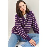 Bianco Lucci Women's Button-down Collar Turtleneck Striped Knitwear Sweater Cene'.'