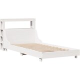 vidaXL Posteljni okvir z vzglavjem bel 75x190 cm trdna borovina, (21303751) | Shoptok.si