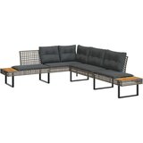  Kutna vrtna sofa s jastucima siva od poliratana i drva bagrema | shoptok.hr