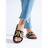 SHELOVET Black flip-flops with gold inscription on cork