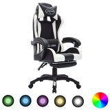  Racing stol z RGB LED lučkami belo in črno umetno usnje, (20669292) | Shoptok.si