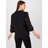 Fashion Hunters Black, loose-fitting formal blouse with 3/4 sleeves | shoptok.hr