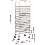 vidaXL Kuhinjski voziček za 16 pladnjev 38x55x163 cm nerjavno jeklo | Shoptok.si