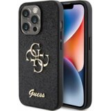 Guess GUHCP15LHG4SGK silikonski ovitek za iPhone 15 Pro - črn z bleščicami in zlatim logom | Shoptok.si