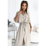 numoco basic Midi shirt dress with gold buttons and Numoco tie | ePonuda.com