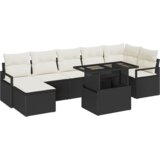 vidaXL set za vrt s 8 komada s jastučićima Crni poli ratan, dvostruka vrtna sofa s jastučićima Crni poli ratan | shoptok.hr