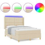 Box Spring postelja z vzmetnico in LED krem 160x200 cm tkanina, (22049592) | Shoptok.si