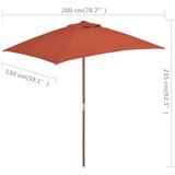  Vrtni suncobran s drvenom šipkom 150 x 200 cm boja cigle | shoptok.hr