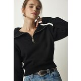 Happiness İstanbul Women's Black Zippered Polo Neck Knitwear Sweater Cene