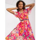 Fashion Hunters Pink pleated floral dress with short sleeves Cene