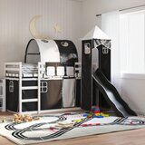 vidaXL Krevet na kat s toboganom i zavjesama bijelo-crni 90 x 200 cm | shoptok.hr