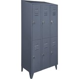 Wolf Garderobna omara s poševnim vrhom, polvisoki predelki, skupna širina 900 mm, 6 predelkov, modro siva RAL 7031 | Shoptok.si