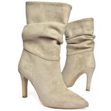 Fox Shoes R404020302 Women's Beige Suede Slim Heeled Pleated Boots | Shoptok.si