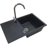  Set sudopera sa slavinom i sifonom paulina mat crna + chrome swan slavina + hrom ugradni dozer | ePonuda.com
