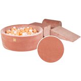 MeowBaby Penasti igralni set z jamico za žogo 90x30cm/200 žogic 7cm, Igralni set za otroka, 3 elementi, Velvet žamet, Roza, Žoge: bela, oranžna, (20801200) | Shoptok.si