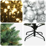  Umjetno božićno drvce s kuglicama 150 cm 150 LED lampica - Zelena 150 cm s LED-ima i srebrnim lopticama | shoptok.hr