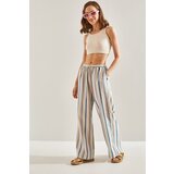 Bianco Lucci Women's Elastic Waist Laced Multi Striped Trousers Cene