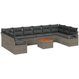 vidaXL 11-dijelna bašnenska garnitura s jastučićima siva poli ratan akacija, 2-sjedeća bašnenska sofa s jastučićima siva poli ratan Cijene
