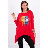 Kesi Oversize blouse with red rainbow lip print Cene