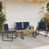  Set vanjskog namještaja s jastukom čelik - siva i modra 2x pojedinačna stolica + 1x klupa + 1x stol | shoptok.hr