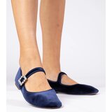 Gemre Navy blue women's velour ballet flats with a buckle Kvitta | Shoptok.si