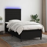 vidaXL Box spring postelja z vzmetnico LED črna 90x200 cm blago | Shoptok.si