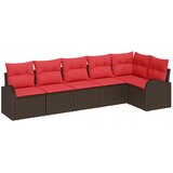 vidaXL Vrtna sedežna garnitura 6 pcs Rjava in rdeča Poly ratan, (5000022178) | Shoptok.si