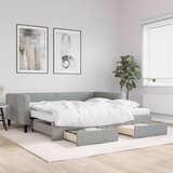vidaXL Izvlečna dnevna postelja s predali svetlo siva 100x200 cm blago Cene