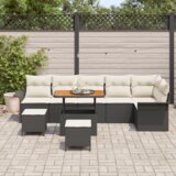 vidaXL 9-delni vrtni kavč set z blazinami Črn Poli Ratan Acacia | Shoptok.si