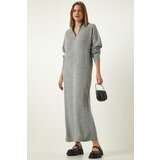 Happiness İstanbul Women's Gray Ribbed Oversize Knitwear Dress Cene