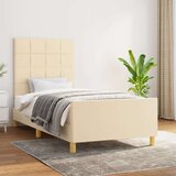  Posteljni okvir z vzglavjem krem 90x200 cm blago, (20903937) Cene