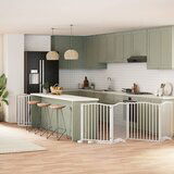 vidaXL Ograda za pse z vrati zložljiva 12 panelov bela 960 cm les | Shoptok.si