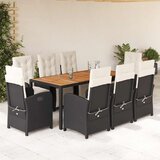  9-dijelni vrtni blagovaonski set s jastucima crni od poliratana Crna Dužina stola 190 cm | shoptok.hr