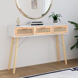  Konzolni stol bijeli 105 x 30 x 75 cm borovina i prirodni ratan | shoptok.hr