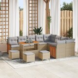 vidaXL 13-delni vrtni kavč set z blazinami bež poli ratan acacia | Shoptok.si