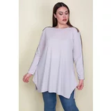 Şans Women's Plus Size Stone Shoulders And Sleeves Sequin Detailed Side Slit Tunic