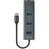 Savio AK-57 USB-C - 3 x USB-A HUB with RJ-45 Gigabit Ethernet adapter, 5000 Mbit /s, grey | shoptok.hr