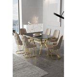 Hanah home trpezarijski set Epal, sto i 6 stolica, ploča u dekoru Sonata, zlatne noge, kapućino tkanina Babyface | Eponuda.com