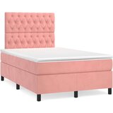 vidaXL Krevet box spring s madracem LED ružičasti 120x190cm baršunasti | shoptok.hr