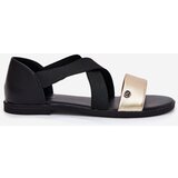 EVENTO Women's Flat Sandals With Elastic Straps Black-Gold Marinea | shoptok.hr