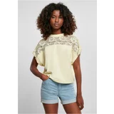 UC Curvy Women's short oversized lace t-shirt with soft yellow color
