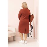 Kesi Włoski Plus Size women's dress with a V-neck and sleeves in butter color, red | ePonuda.com