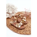 FR1 Children's sandals adorned with flowers, fastened with velcro, golden Fagossa Cene